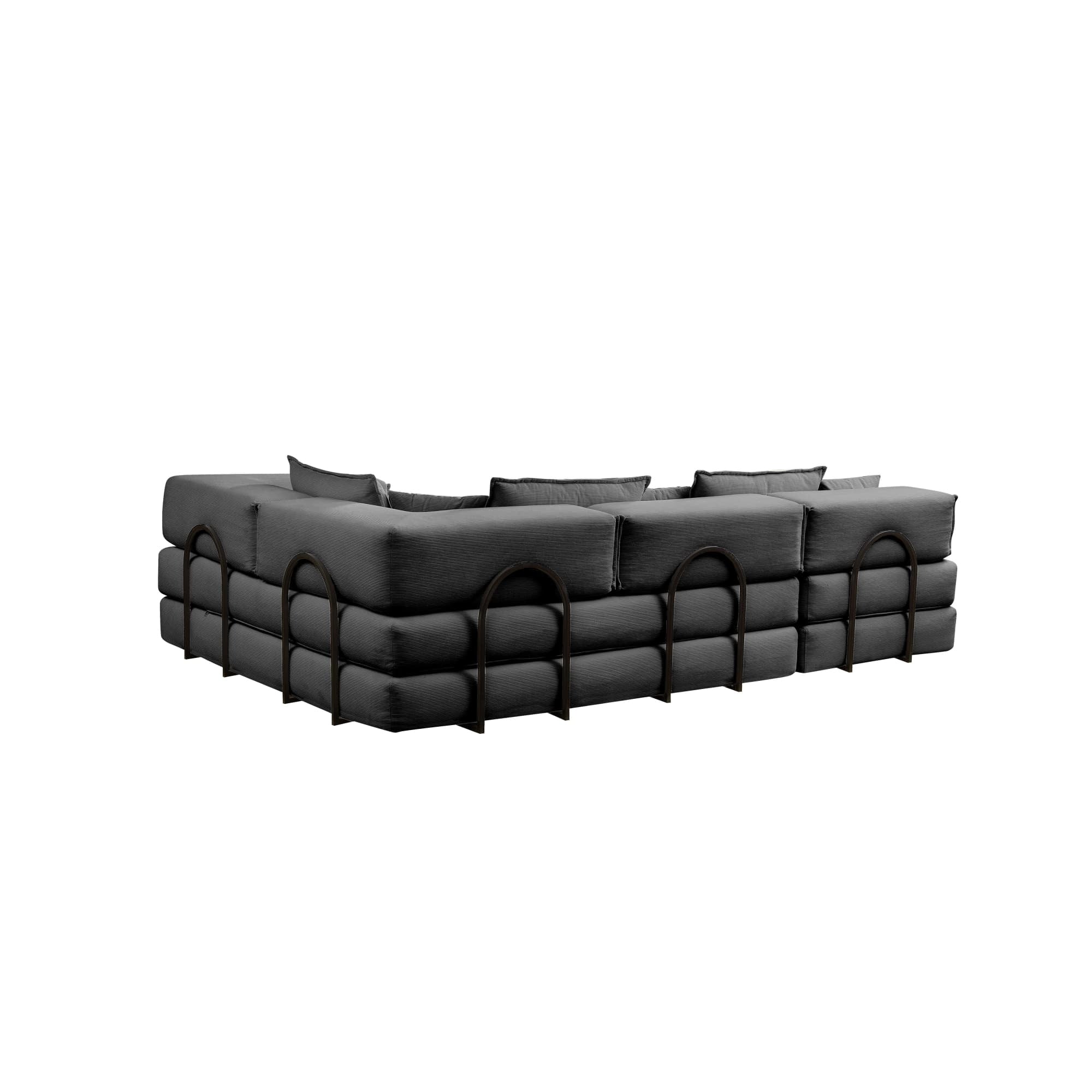 Oversized Upholstered Sectional Sofa Couch Set, Modular 118.2 ' L Shaped Floor Living Room Sofa Set With 6 Pillows, DIY Combination Sofa Couch for living rooms, apartments,bedrooms, Black