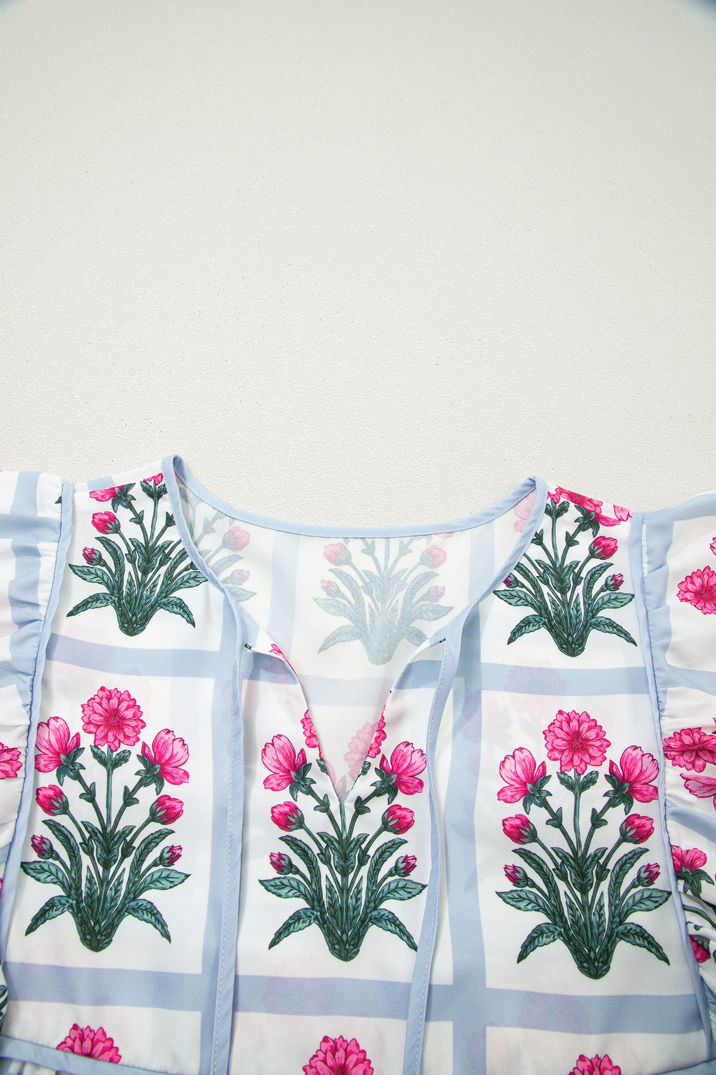 Floral Flutter Sleeve Split V-Neck Top