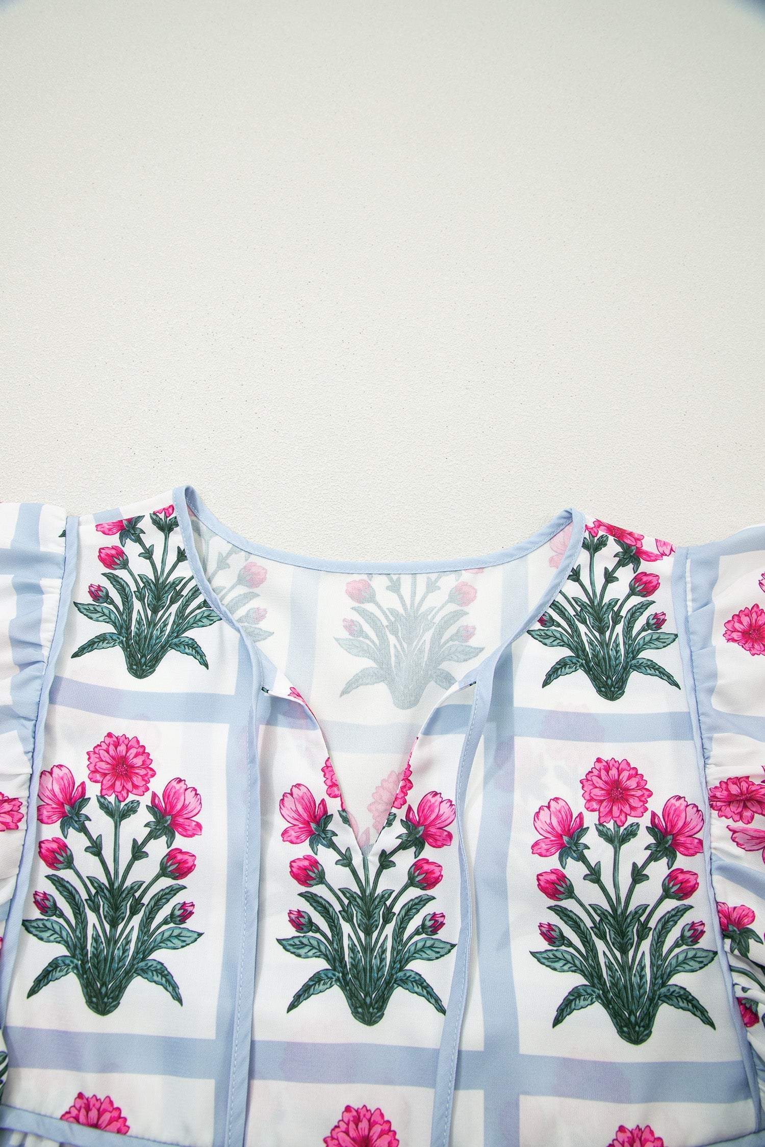 Floral Flutter Sleeve Split V-Neck Top