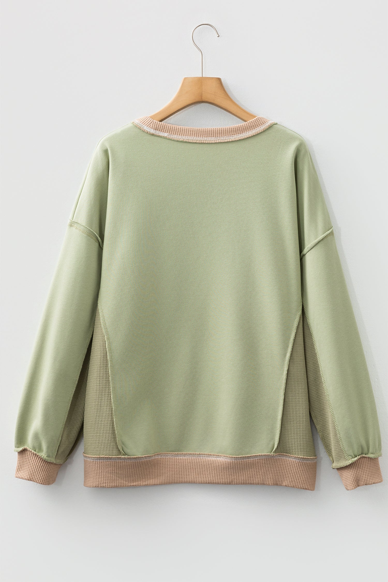 Colorblock Waffle Knit Patchwork Reverse Seam Oversize Sweatshirt