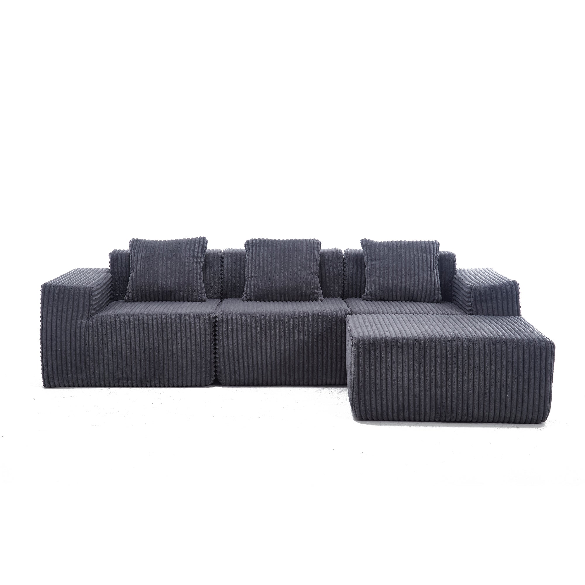 Modern Minimalist Modular Sectional Sofa with Deep Seats, Dark Gray Upholstered L-Shape Cloud Couch, Right Facing Chaise