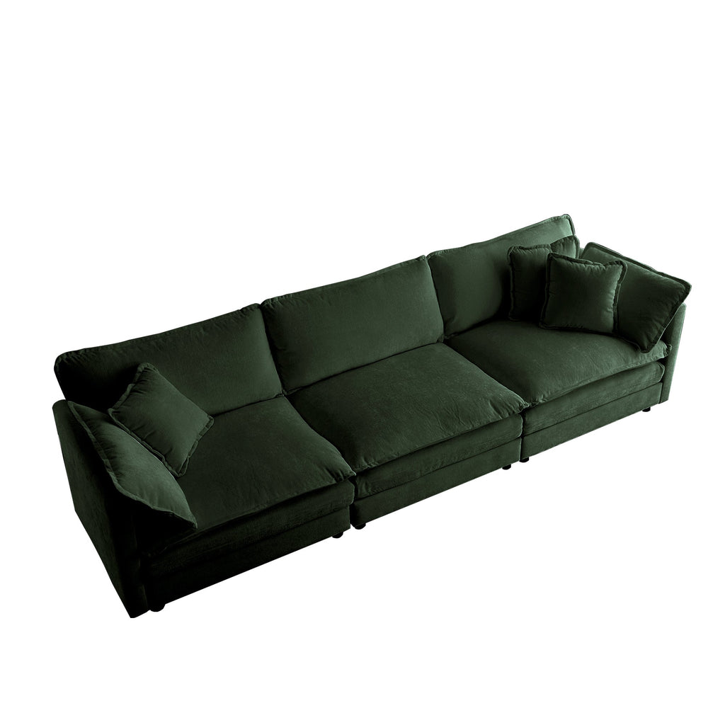 Modern Sofa Couch, 3 Piece Set Extra Deep Seat Sectional Sofa for Living Room, Oversized Sofa, 3 Seat Sofa, Loveseat and Single Sofa, Green Chenille