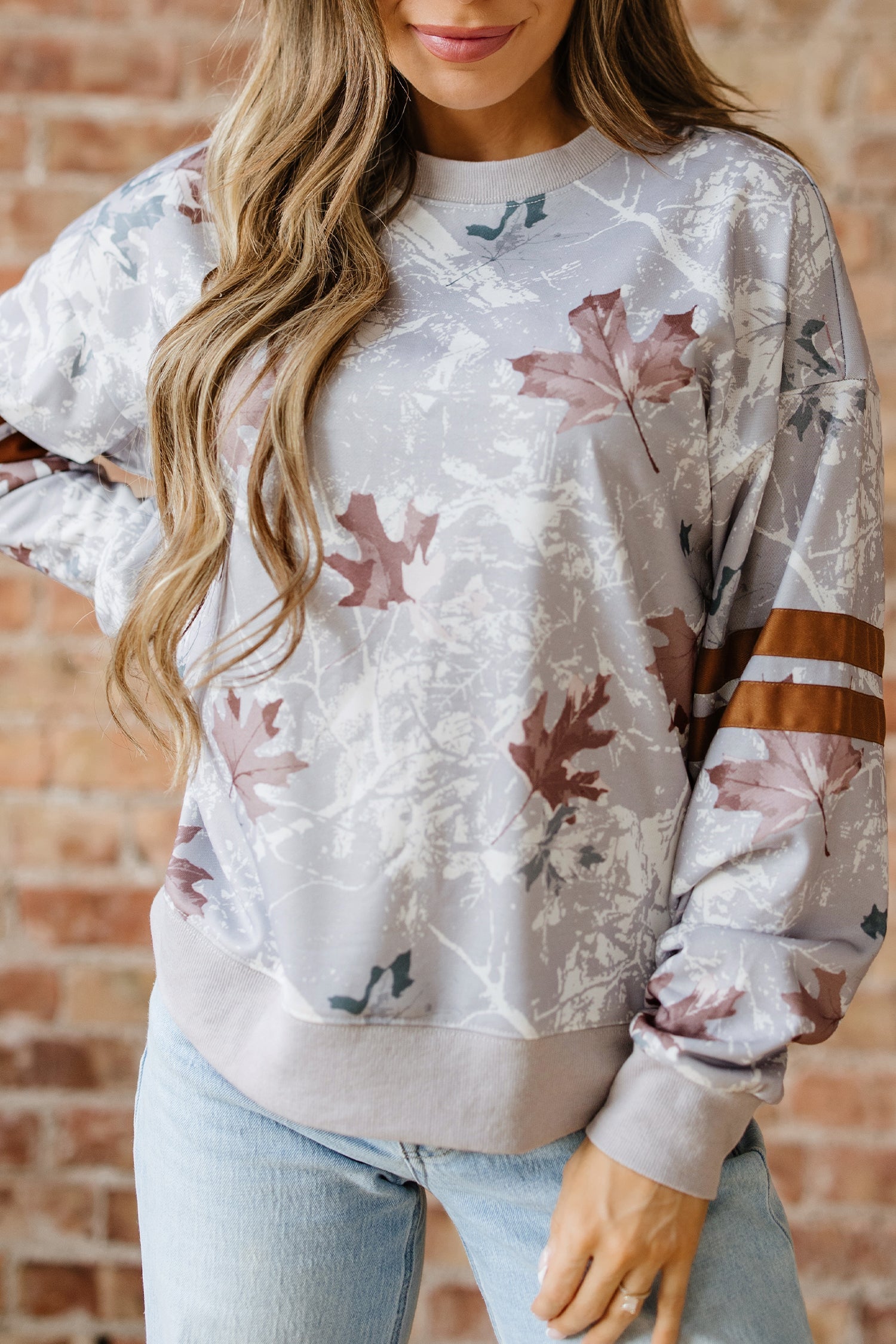 Camo Varsity Stripe Dropped Shoulder Sweatshirt