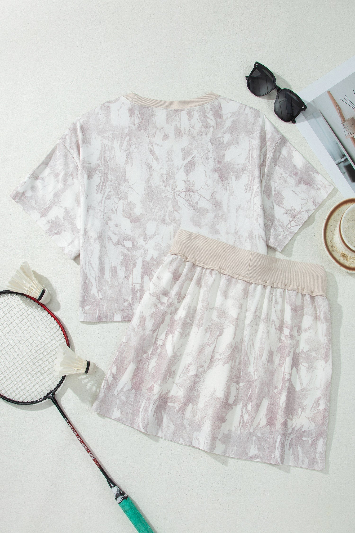 Woodland Camo Raw Edge Cropped Top & Skirt Set