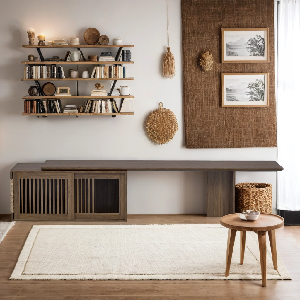 Mid-Century Modern 2 in 1 Cat Furniture Walnut TV Stand With Extendable table,  Litter Box Enclosure with Cat Scratcher