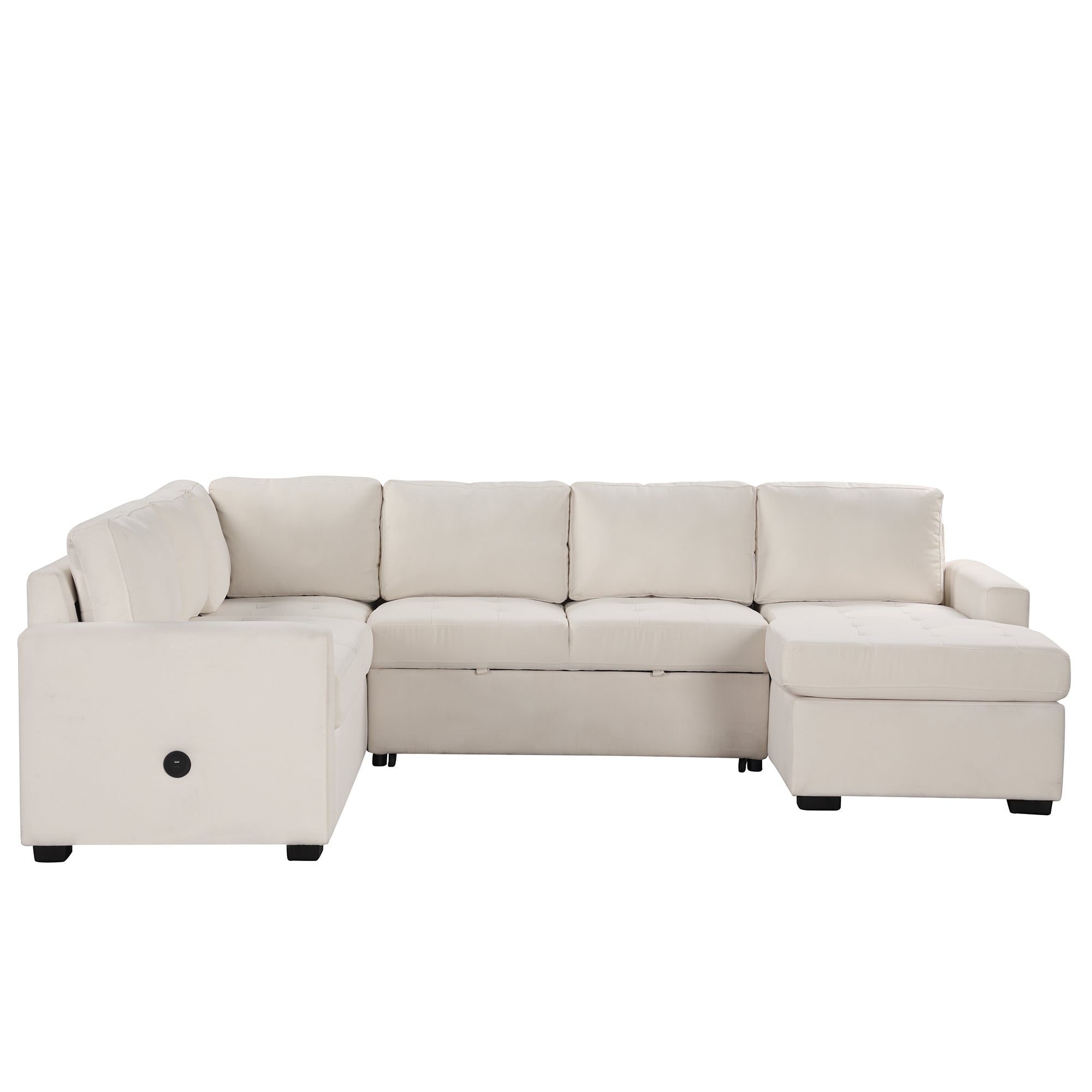 U_Style Sectional Sleeper Sofa with Pull-out Bed and Lounge Chair, USB and Type-C Interfaces, Suitable for Living Room, Office, and Spacious Spaces