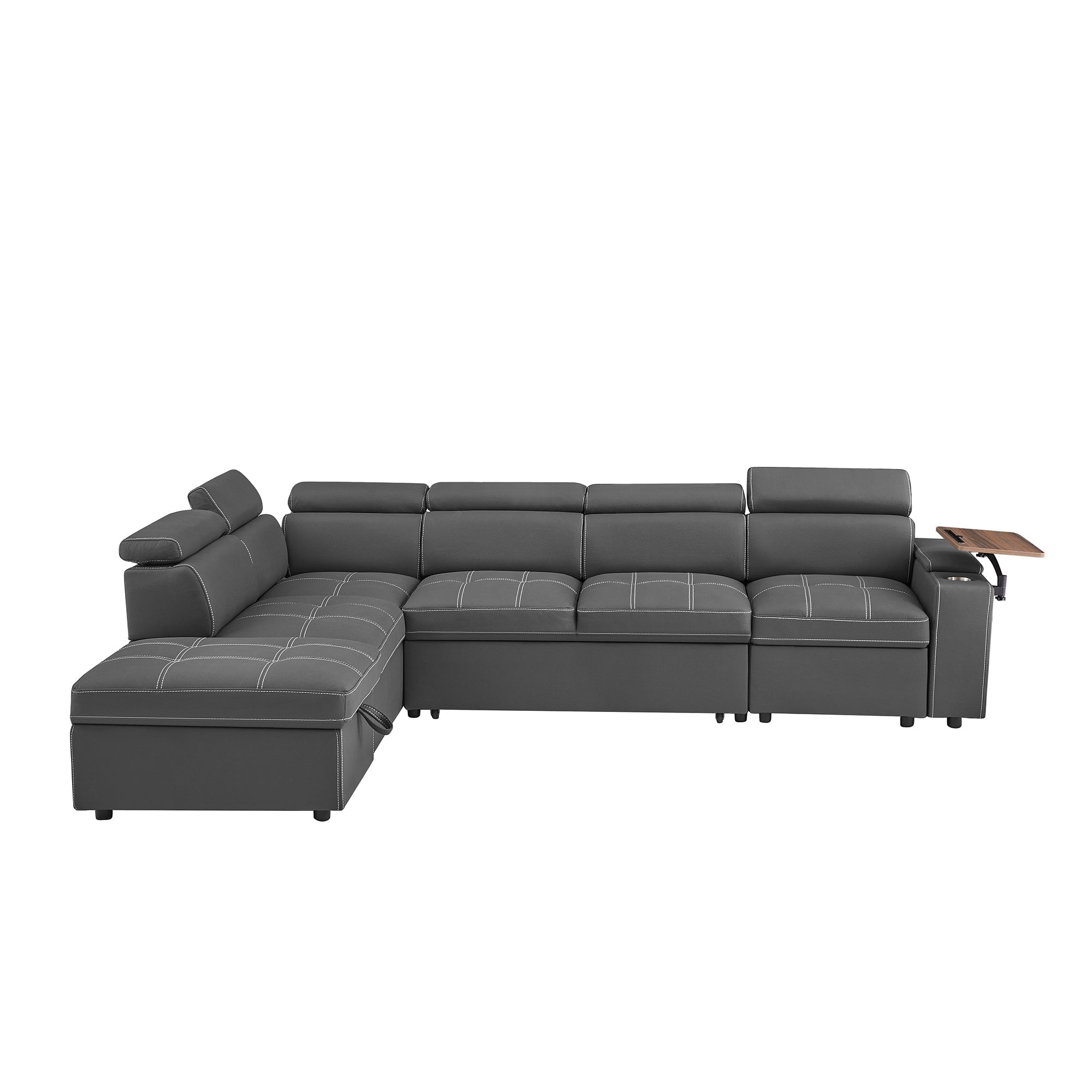 Grey Fabric Sectional Sofa with Storage Ottoman