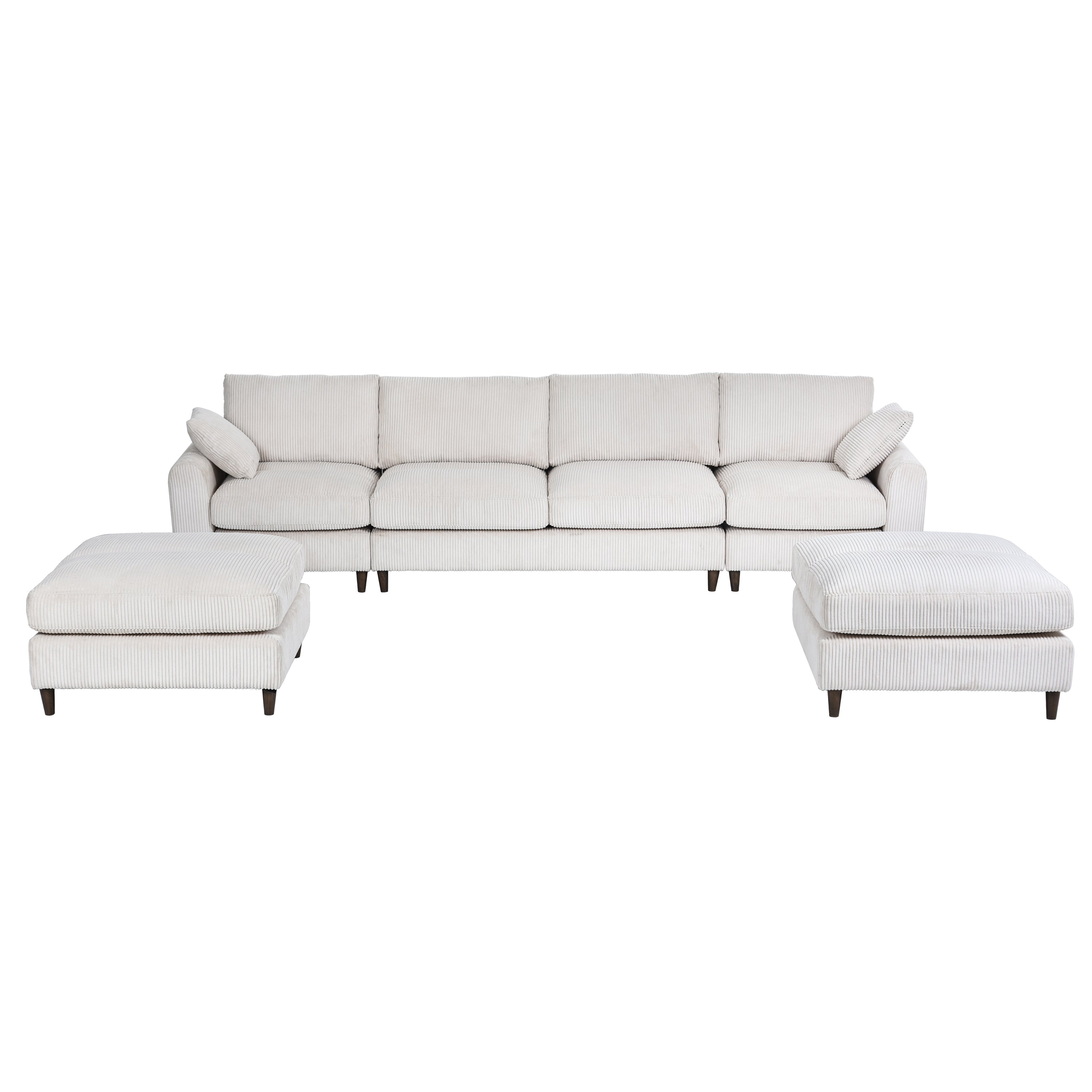 Modern corduroy modular section sofa, U-shaped convertible L-shaped sofa set with pillow, oversized sectional sofa with footstool, suitable for living room, attic, apartment, office - white 6 seat