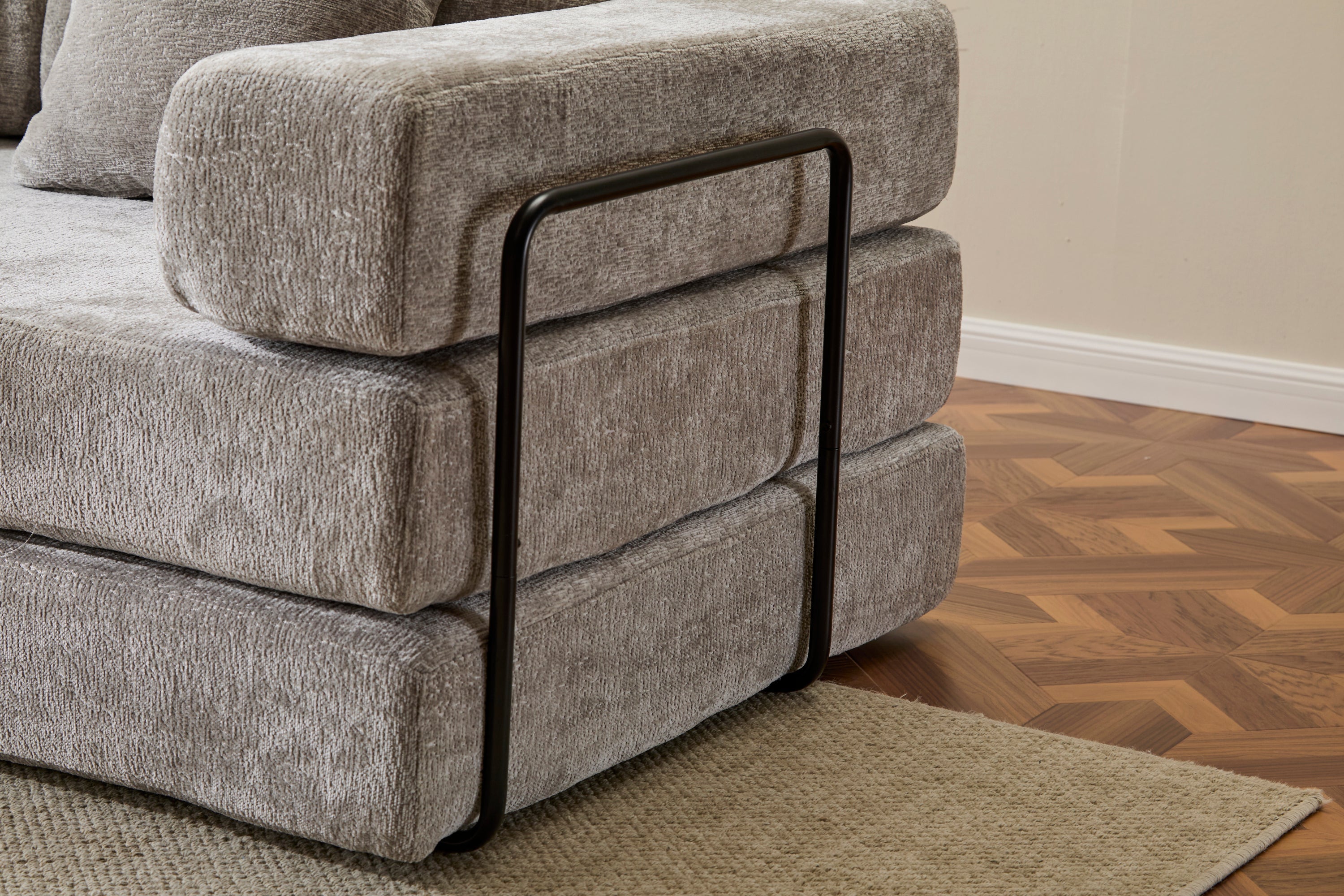 Floor Couch,Compression Sofa,Convertible Floor Sofa Bed-with Pillow Back Support Armrest,Comfy Futon Couch Lounge Sleeper Bed,Chenille fabric,for Living Room Bedroom (LIGHT-GREY)