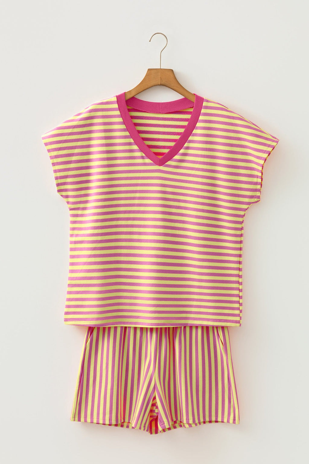Stripe Colorblock V-Neck Tee & Drawstring Short Set