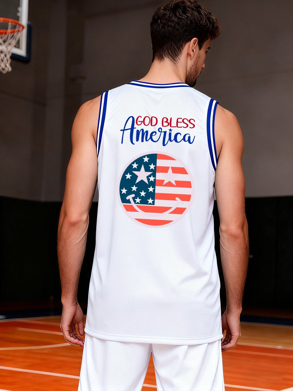 God Bless America Adult White & Blue Basketball Jersey | Ships From USA