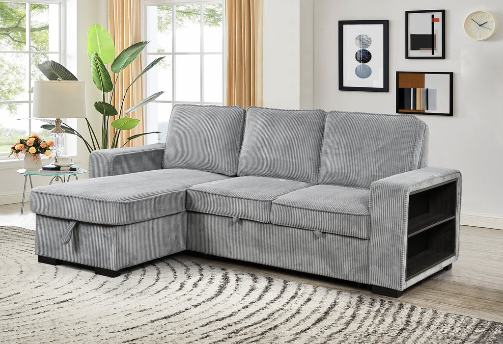 Modern Sofa L-Shaped Sectional Sofa Pull Out SofaBed Convertible Sleeper Sofa Bed with Storage Chaise & USB Port & Cup Holder for Living Room - Light Gray