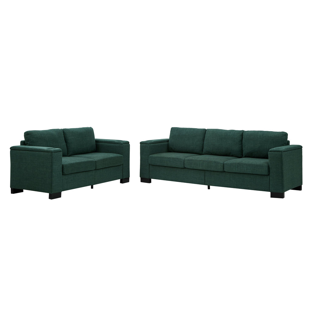 Two Pieces 2+3 Seater Sofa Modern Style Living Room Sofa Fabric Couch,Square Arm Sofa with Cup Holder,Storage Sofa,Upholstered Polyester Green