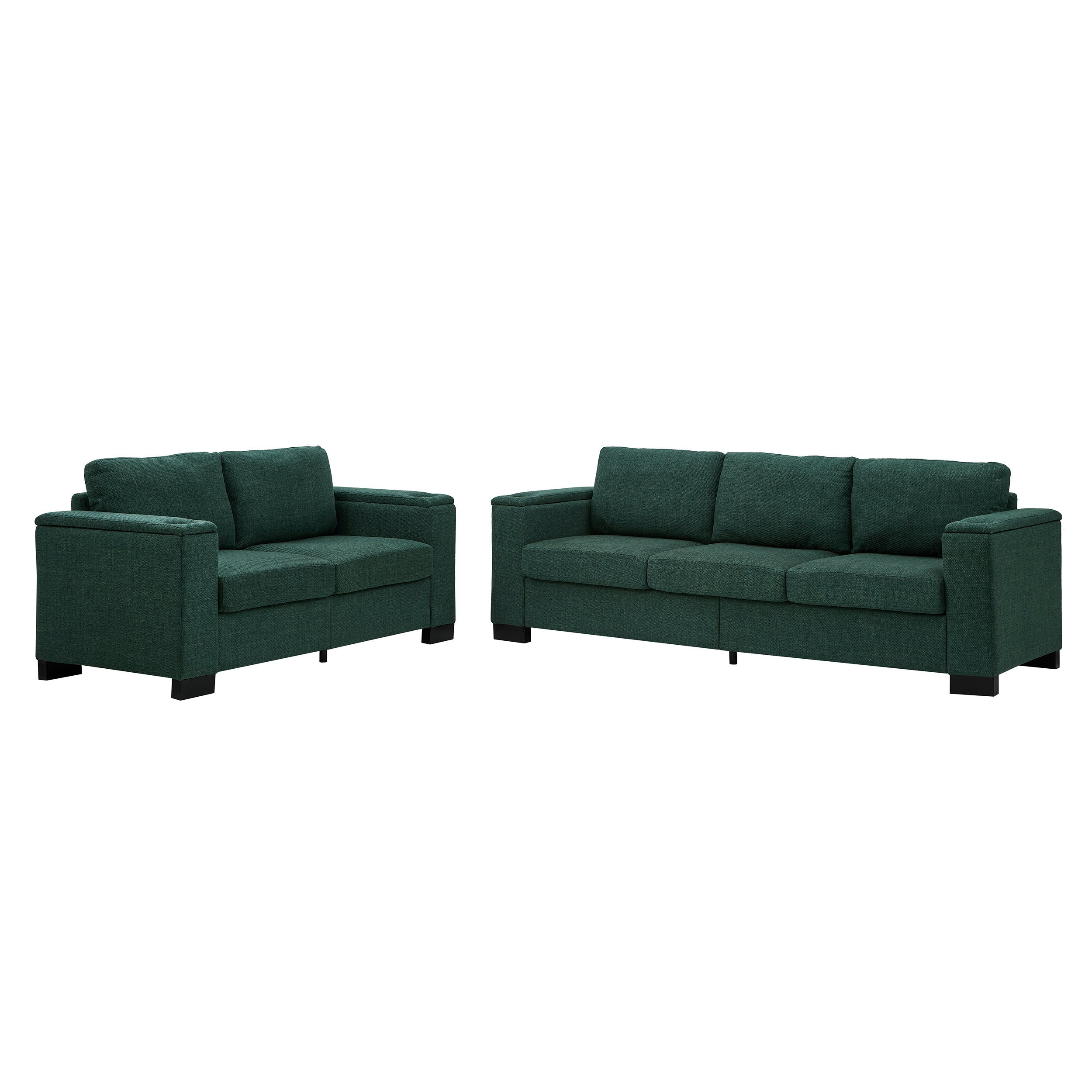 Two Pieces 2+3 Seater Sofa Modern Style Living Room Sofa Fabric Couch,Square Arm Sofa with Cup Holder,Storage Sofa,Upholstered Polyester Green