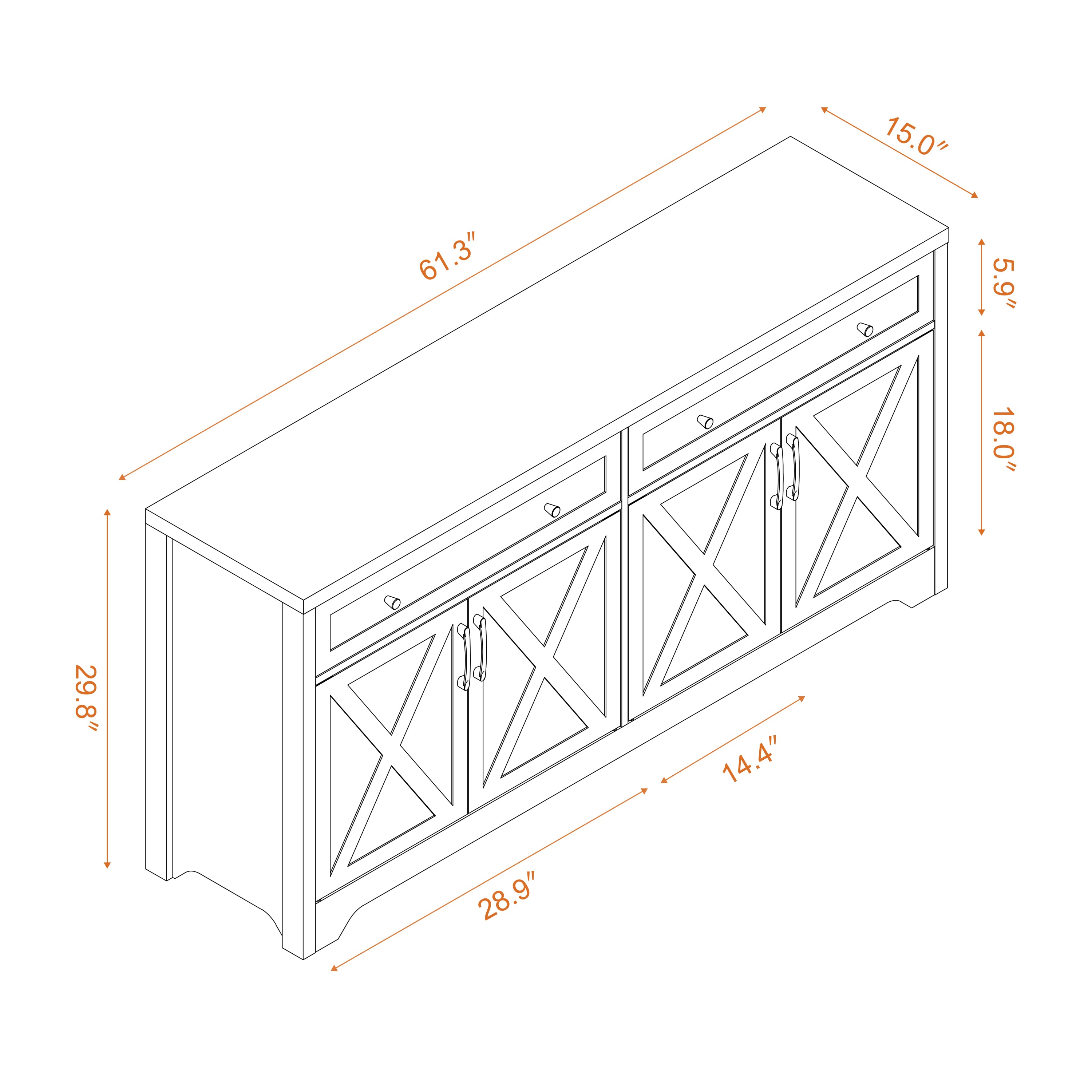 61 inch TV stand for living room, multifunctional combination TV stand, large capacity storage cabinet, can be used in living room, bedroom, office area,61.3''L x 15''W x 29.8''H
