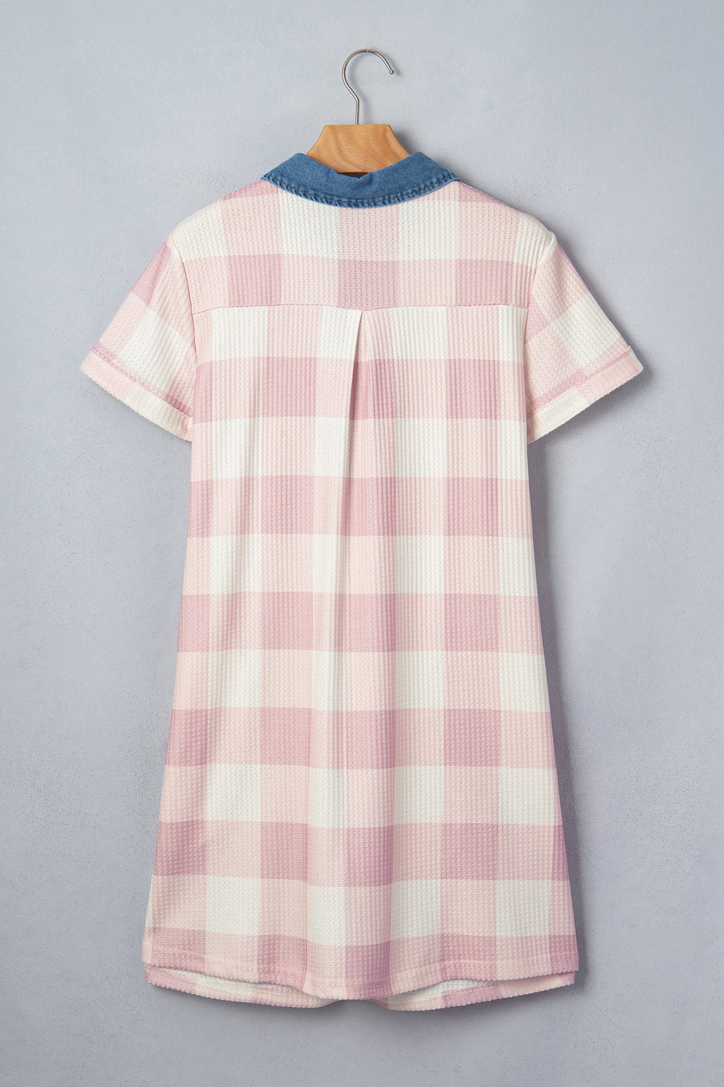 Plaid Contrast Denim Collared T-Shirt Mini Dress