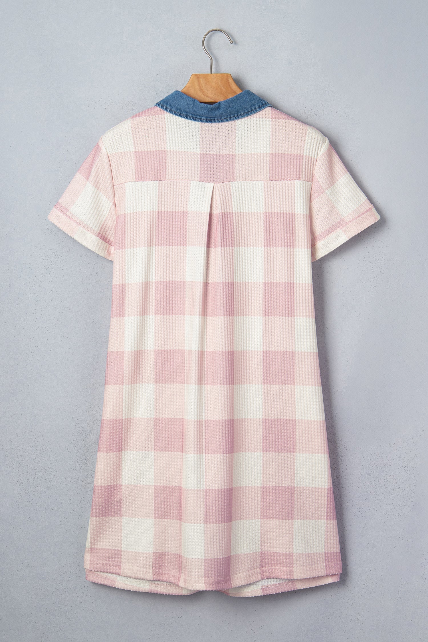 Plaid Contrast Denim Collared T-Shirt Mini Dress