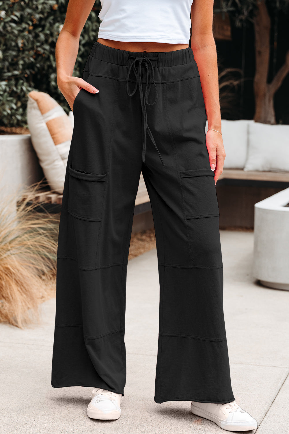 Mineral Wash Reverse Seam Drawstring Elastic Waist Pants