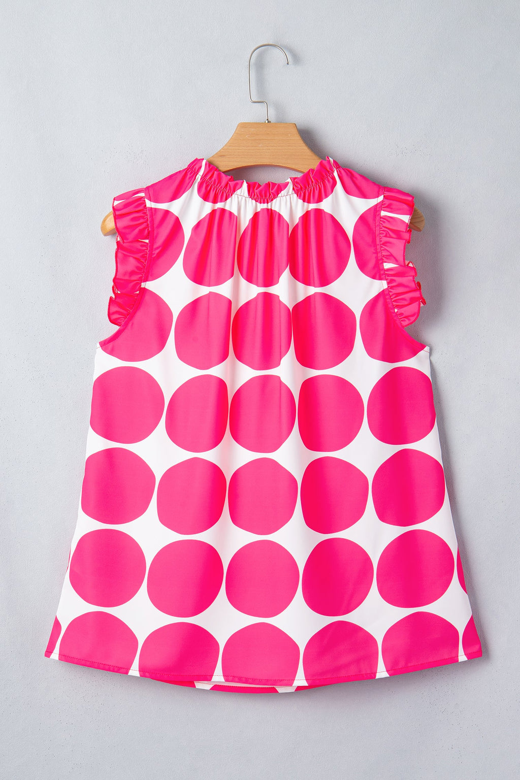 Polka Dot Frilled Round Neck Tank Top