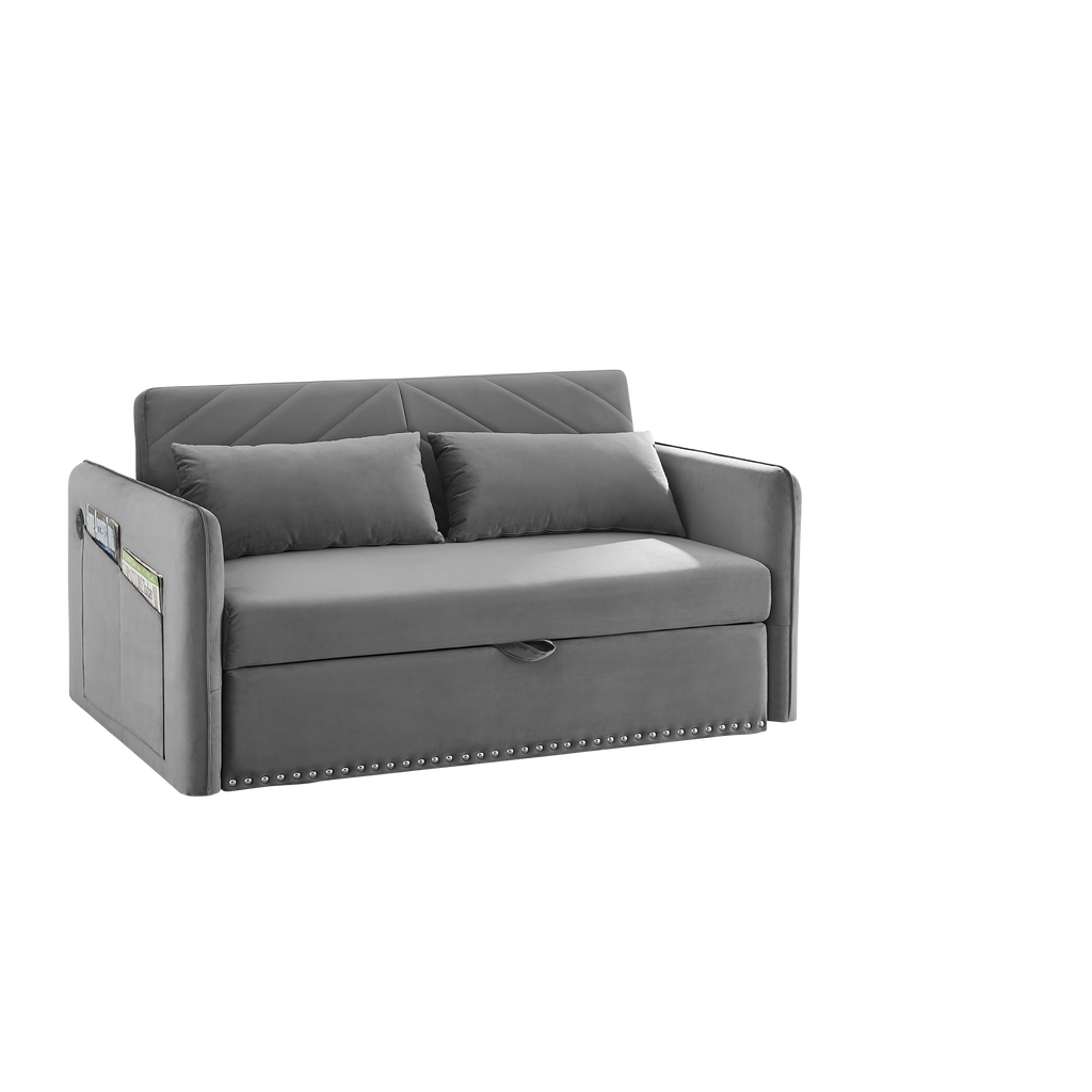 MH' Sleeper Sofa Bed w/USB Port, 3-in-1 adjustable sleeper with pull-out bed, 2 lumbar pillows and side pocket, soft velvet convertible sleeper sofa bed, suitable for living room bedroom