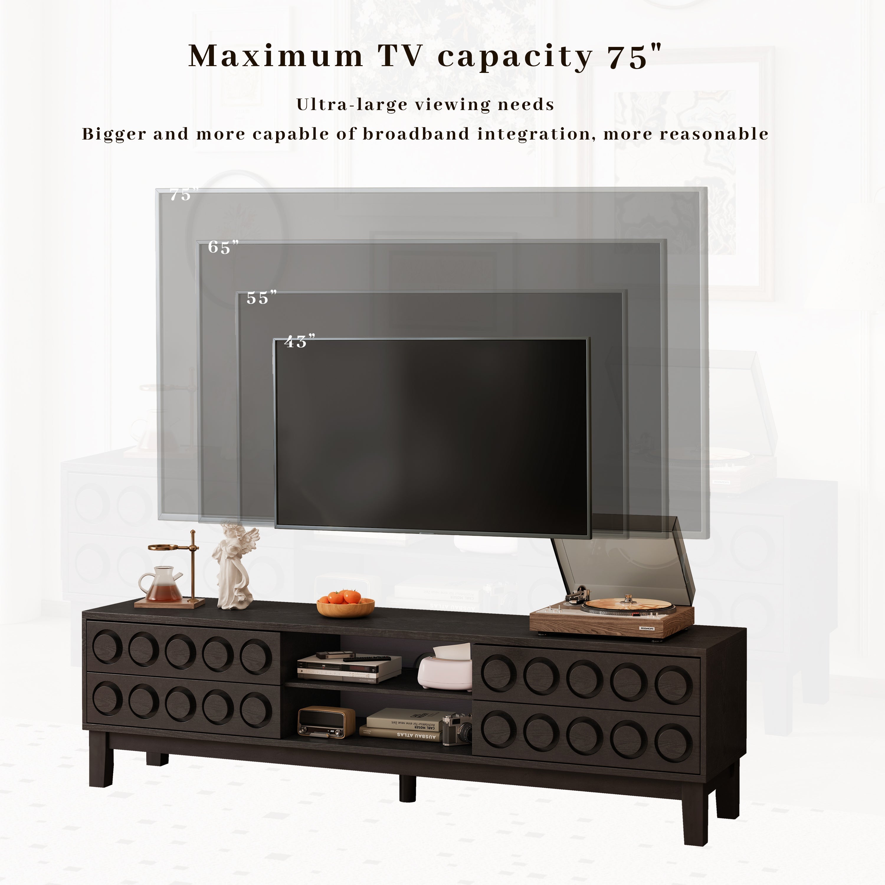 TV Stand for TVs up to 75', Media Console with 4 Drawers, Entertainment Center with Storage for Living Room and Bedroom(Black)