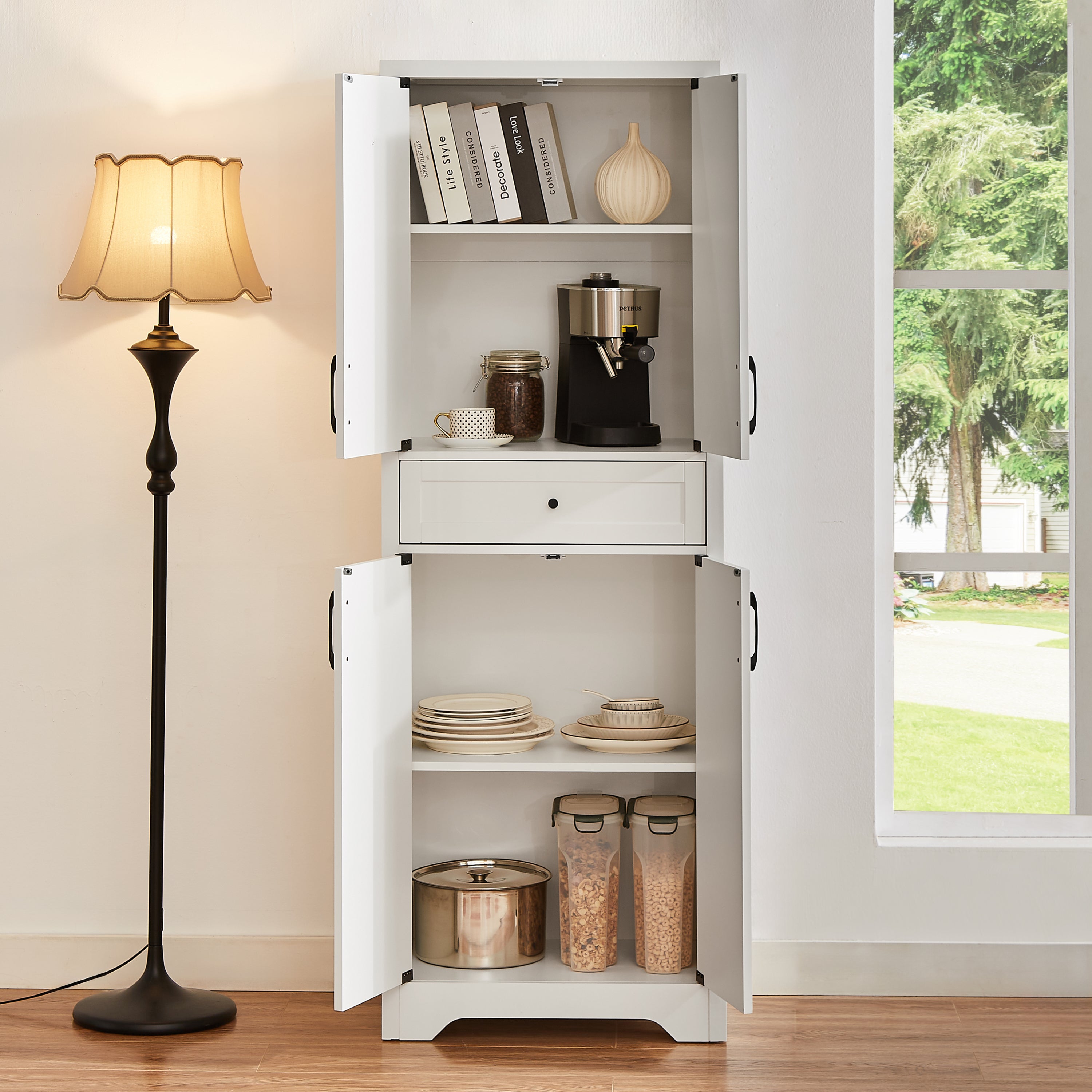 68'high living room sideboard, multi-functional combination TV cabinet sideboard, large capacity storage cabinet, can be used in living room, bedroom,office area, white, 23.7''L x 15.0''W x 68''H.