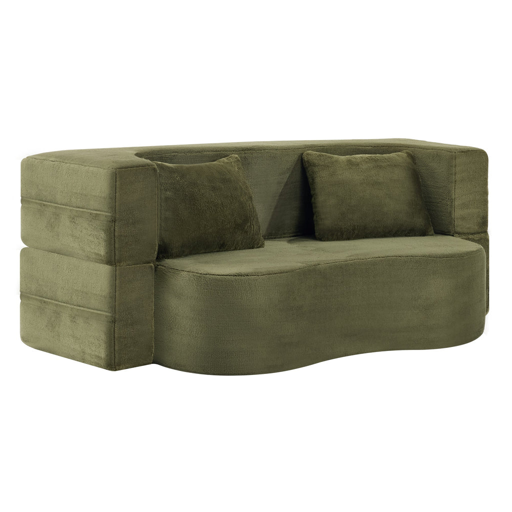 71-inch folding sofa bed, plush futon sofa bed, high-density foam convertible sofa bed, folding floor sofa bed for living room, guest room, bedroom, green
