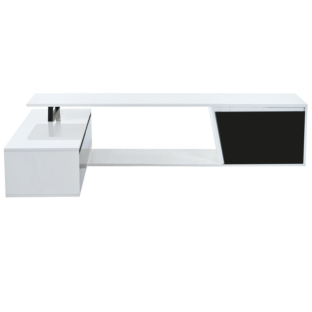 U-Can Modern, Minimalist Rectangle Extendable TV Stand, TV Cabinet with 2 Drawers and 1 Cabinet for Living Room, Up to 100''