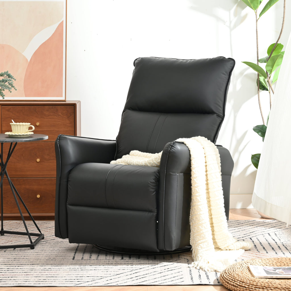 Rocking Recliner Chair,360°Swivel Nursery Rocking Chair,Glider Chair,Modern Small Rocking Swivel Recliner Chair for Bedroom,Living Room Chair Home Theater Seating,Side Pocket(Black+360°Swivel )