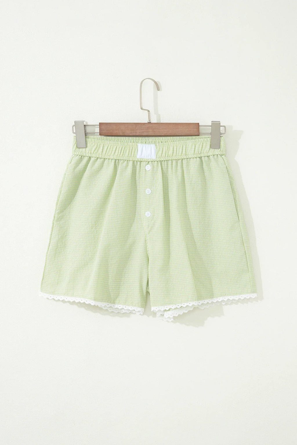Gingham Plaid Button Lace Trim Boxer Shorts