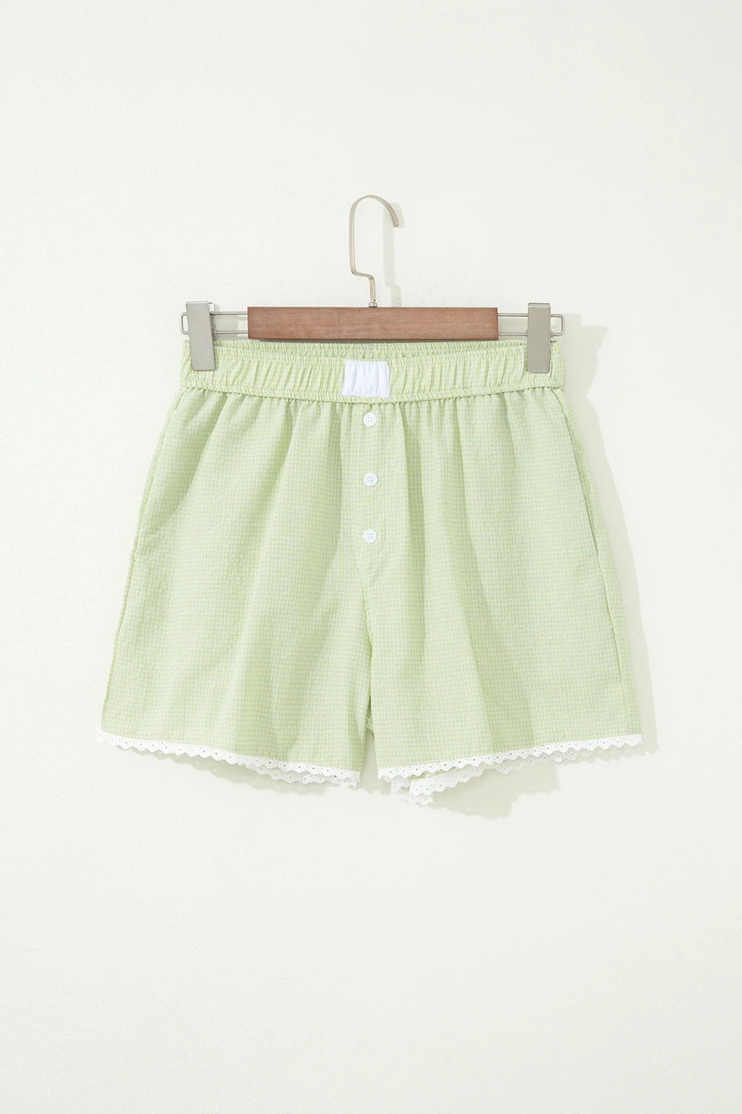 Gingham Plaid Button Lace Trim Boxer Shorts