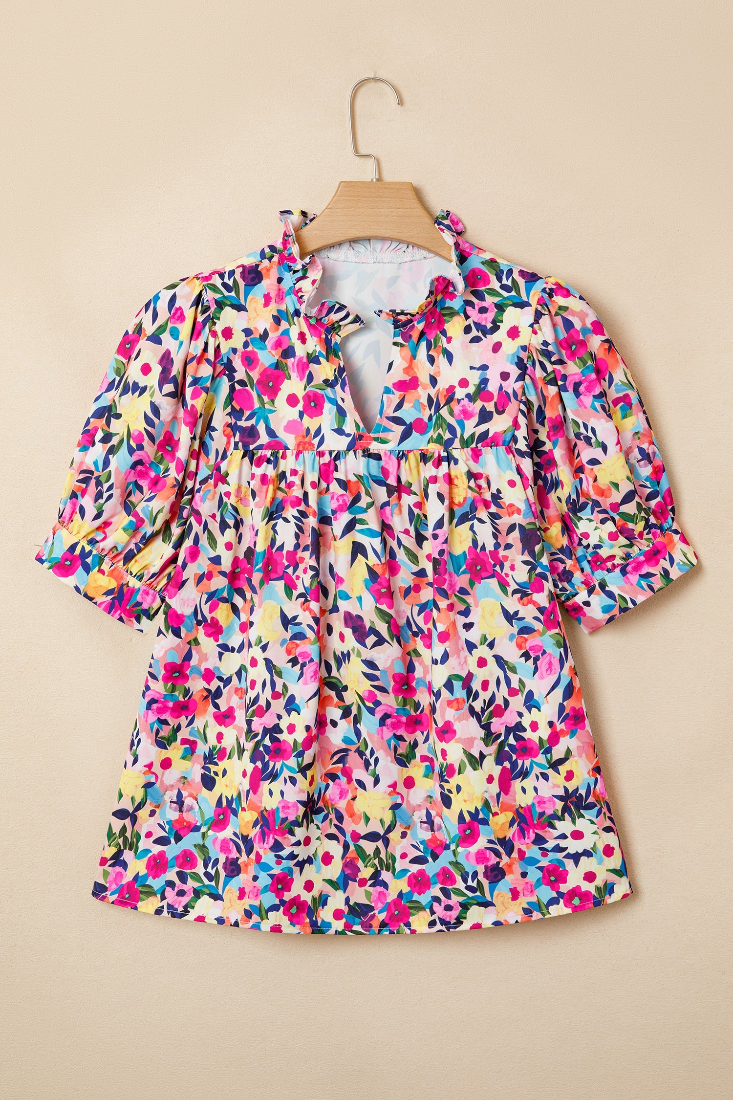 Flower Frilled Collar Puff Sleeve Blouse