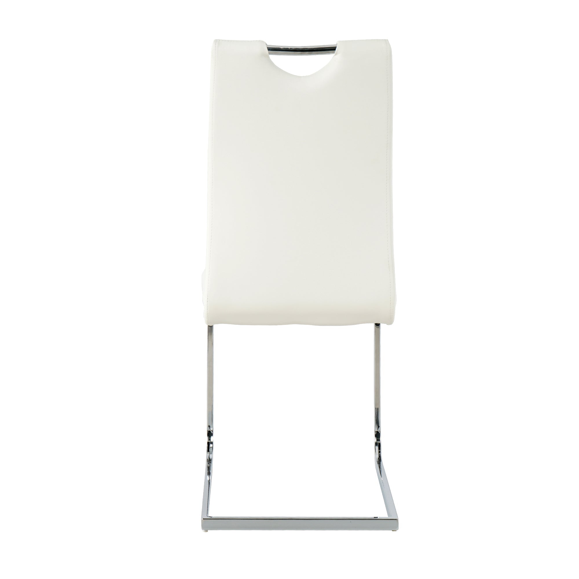 Modern style glass dining table, elegant transparent design, sturdy stainless steel base, white dining chairs set, electroplated chair legs, suitable for dining room and kitchen (set of 7)