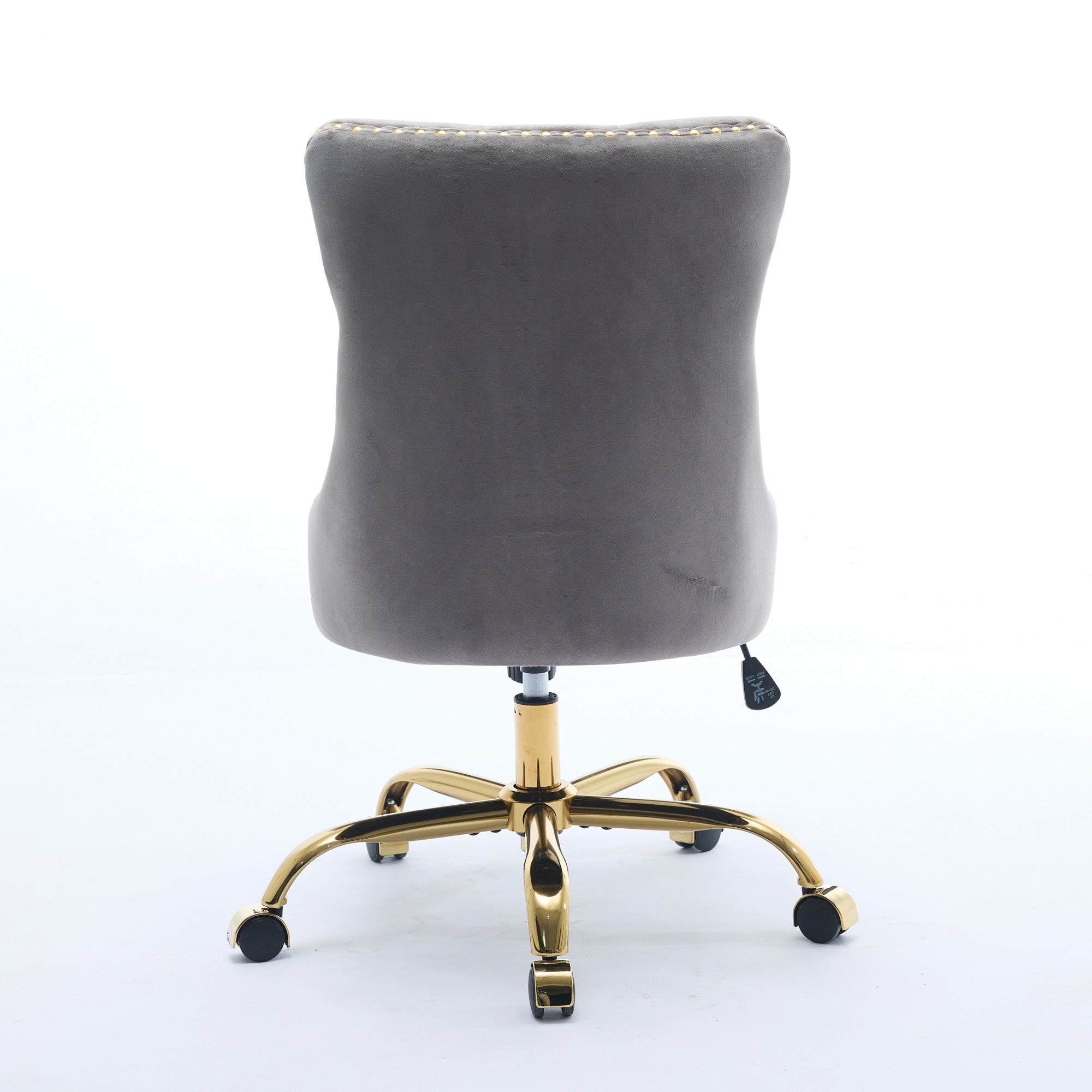 A&A Furniture Office Chair,Modern Velvet Upholstered Tufted Button Home Office Chair with Golden Metal Base,Adjustable Desk Chair Swivel Office Chair (Gray)