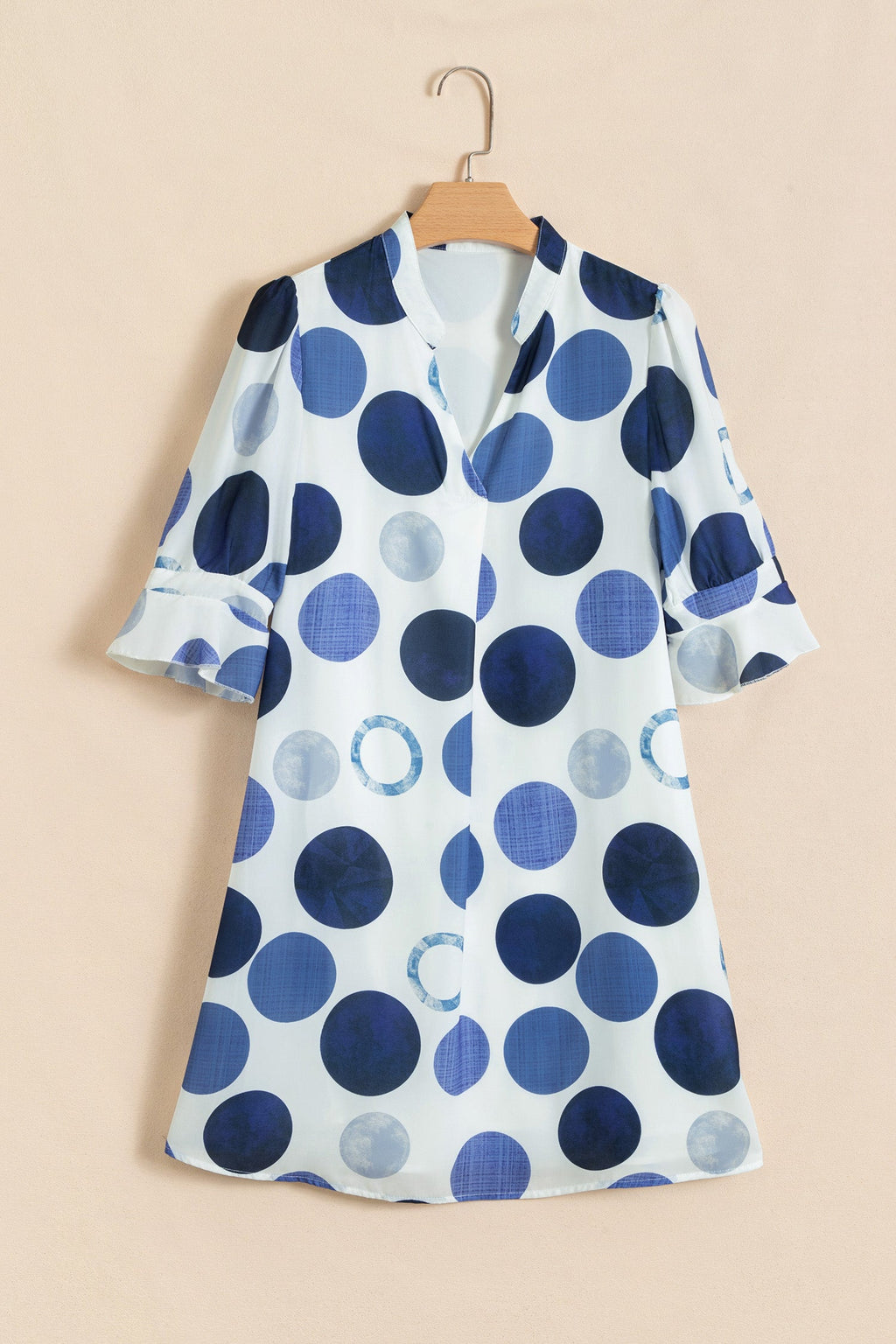 Polka Dot Flounced 3/4 Sleeve Mini Dress