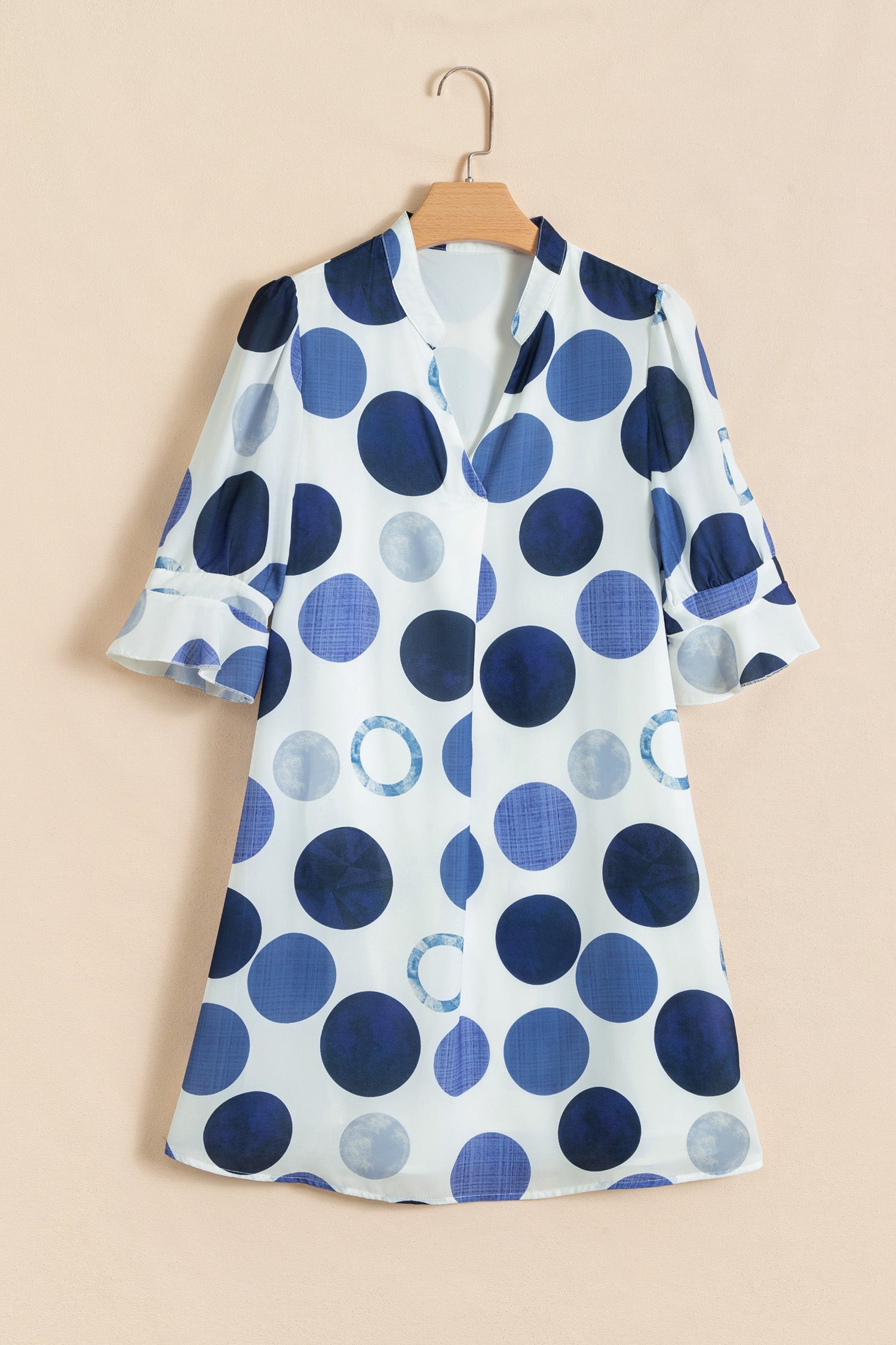 Polka Dot Flounced 3/4 Sleeve Mini Dress