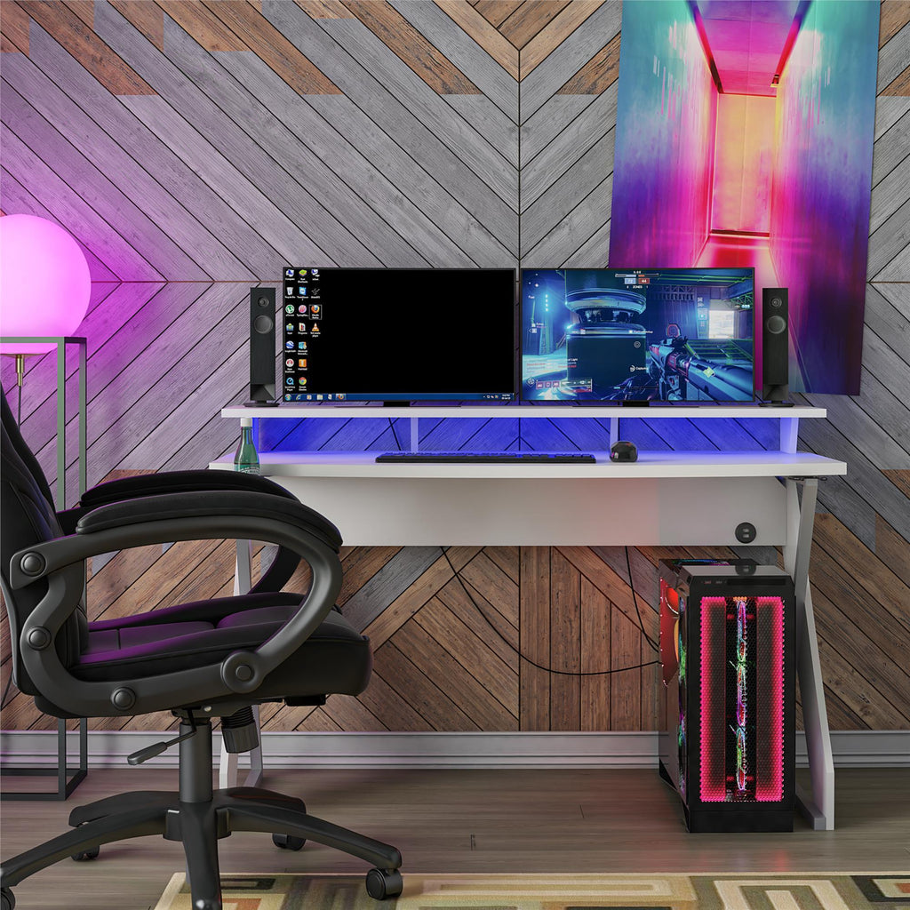 Xtreme Gaming Desk with Riser, White