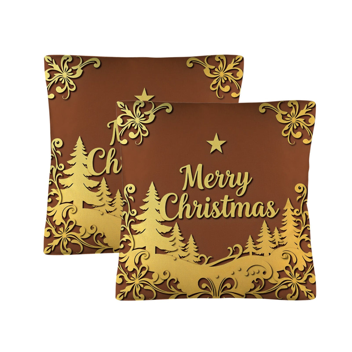Merry Christmas Gold Scenery Pillow Cases Throw Pillow Covers 18 x 18inch