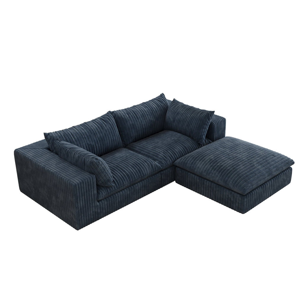 39.8' Cloud Sofa,Corduroy Fabric,Deep Seat Couches,Double-layer design,Removable  Cushion,No Assembly, DIY Combination for Living room, Bedroom,Conference room ,Apartment,Blue