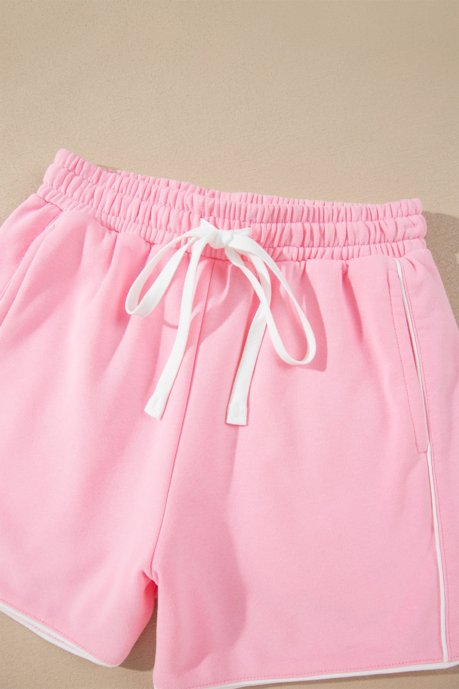 Contrast Trim Long Sleeve Pullover & Shorts Set