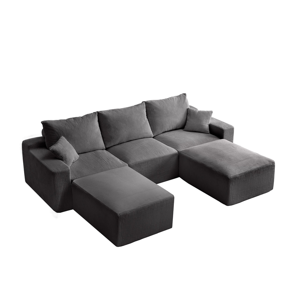 '110' L-Shaped Sectional Sofa, Full-Compression 3-Seater Cloud Couch with Chaise, No Assembly Required Sofa for Living Room, Ultra-Soft Deep Seat Modular Sofa(Corduroy, Grey)