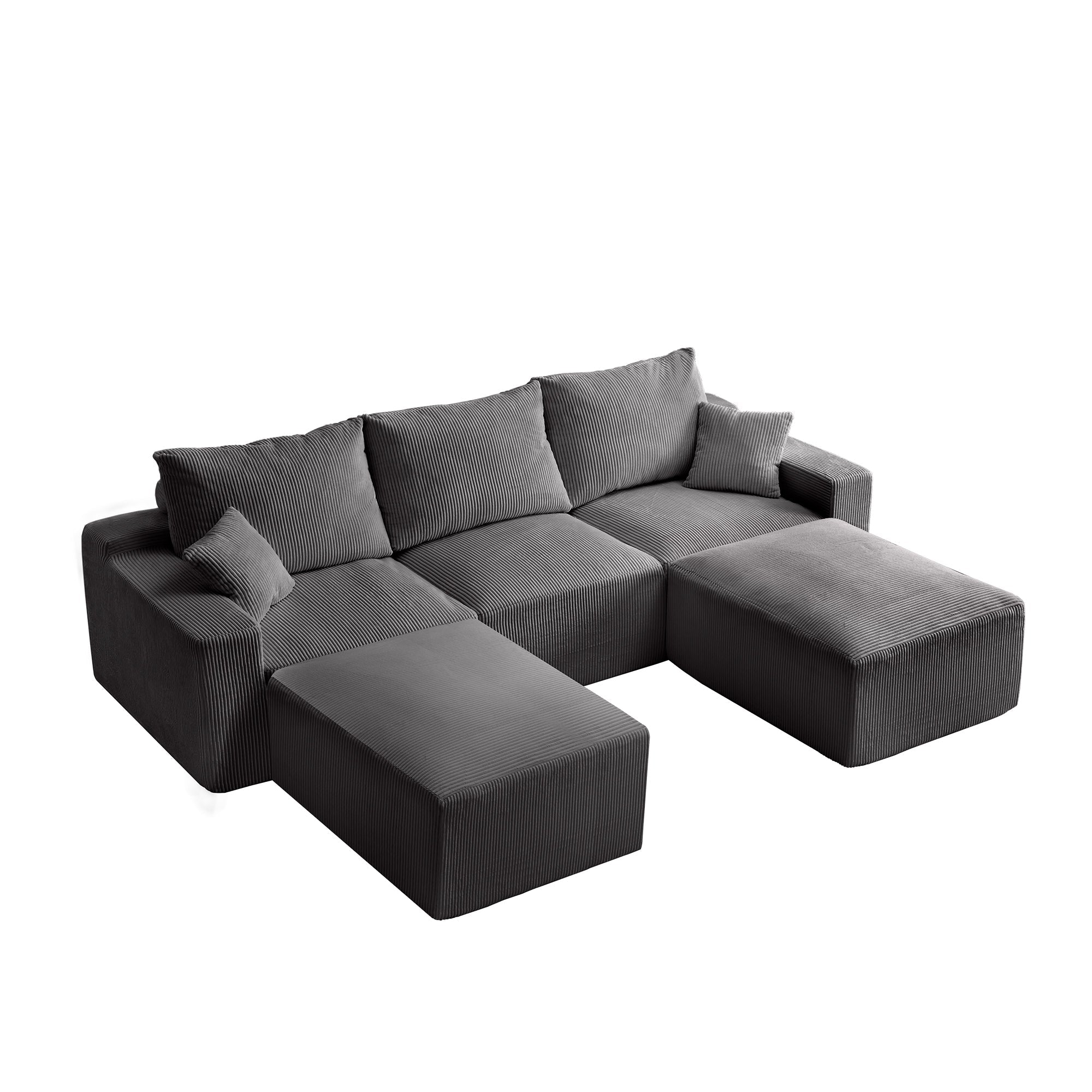 '110' L-Shaped Sectional Sofa, Full-Compression 3-Seater Cloud Couch with Chaise, No Assembly Required Sofa for Living Room, Ultra-Soft Deep Seat Modular Sofa(Corduroy, Grey)