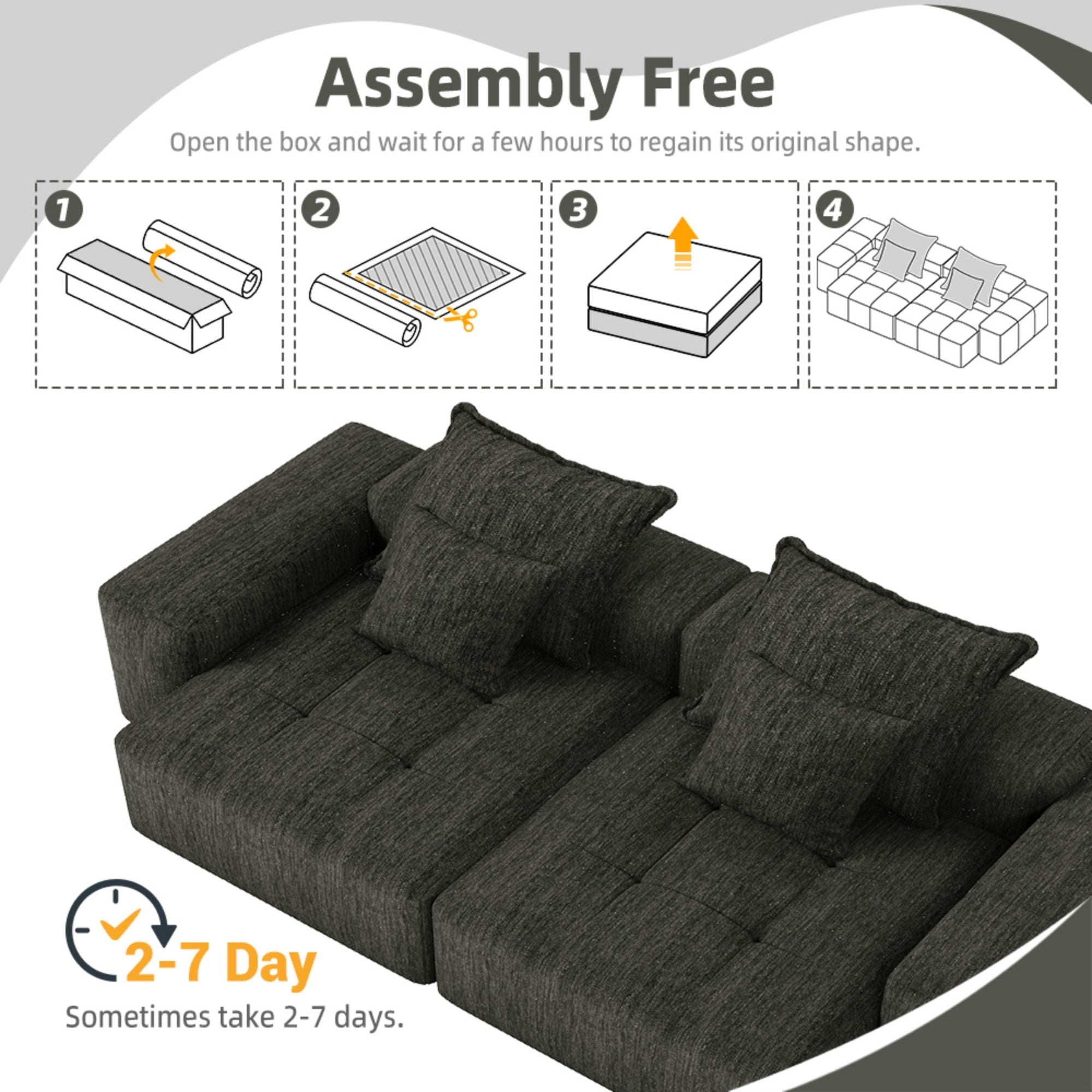 Modern Oversized Modular Sectional Sofa with 2 Chaise Lounge and 2 Armrest, Sparkling Chenille Fabric Soft Cushion Sofa with 4 Pillows, 4 PCS DIY Combination Tufted Sofa, No Assembly Required, BLACK