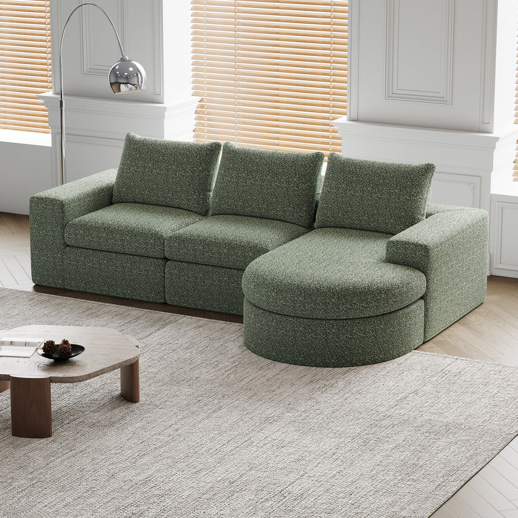 99-Inch Chenille Cloud Curved Sectional Sofa with Chaise, L-Shaped Modern Boneless Couch with Deep Seats, Chenille Sectional Sofa for Living Room and Bedroom, No Assembly Required