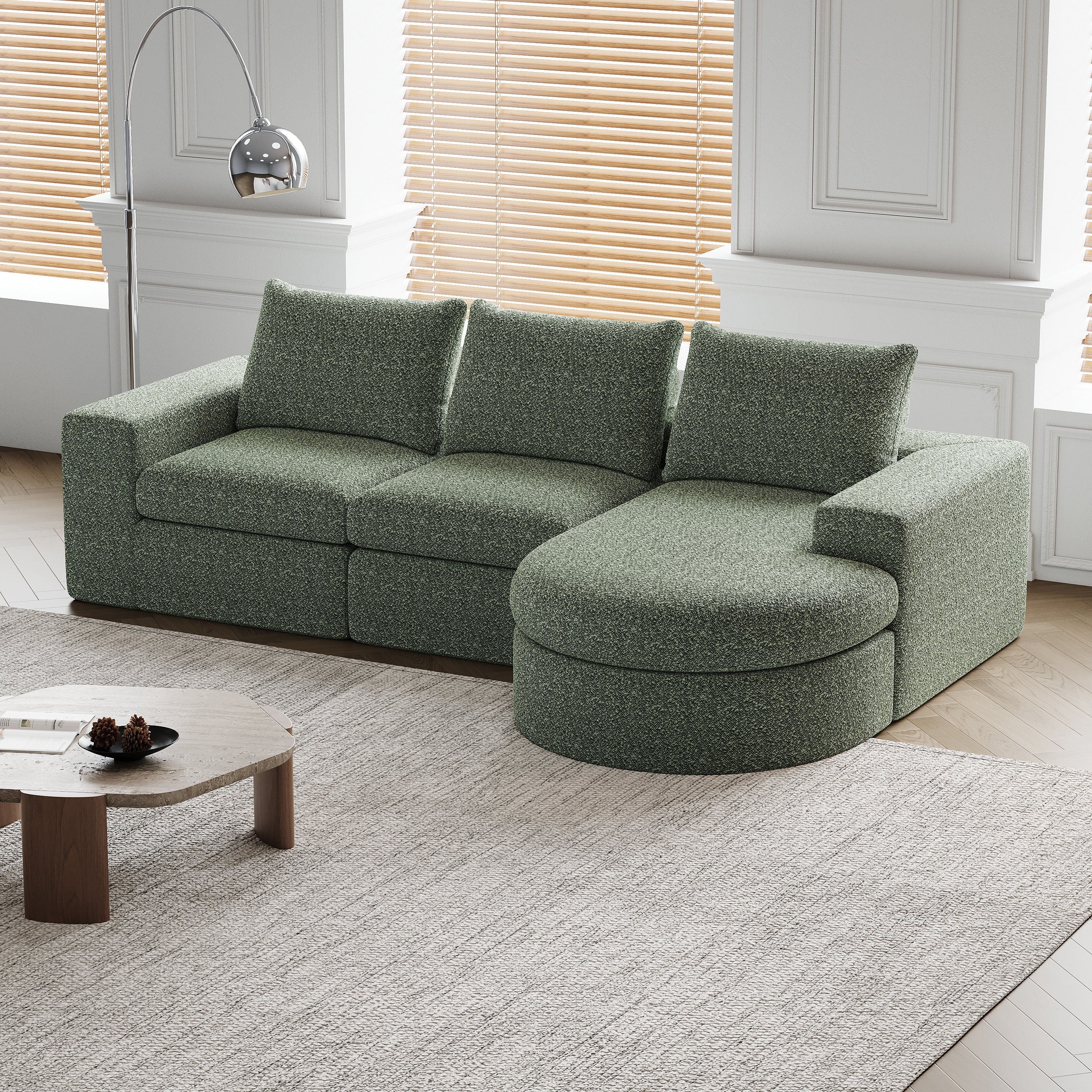 99-Inch Chenille Cloud Curved Sectional Sofa with Chaise, L-Shaped Modern Boneless Couch with Deep Seats, Chenille Sectional Sofa for Living Room and Bedroom, No Assembly Required