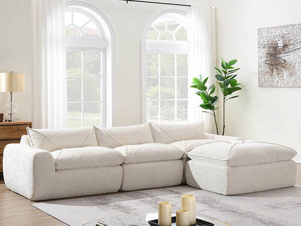 [VIDEO Provided] 116'' Fully Compressed Sofa with High Density Foam, No Assembly Required, Legless Design without Frame, Integrated Backrest and Seat Cushion, Free Combination, Particle Chenille