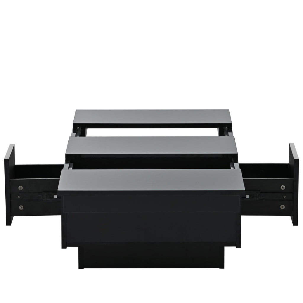 [VIDEO provided] ON-TREND Coffee Table with 2 large Hidden Storage Compartment, Extendable Cocktail Table with 2 Drawers, High-gloss Center Table with Sliding Top for Living Room, 39.3'x21.6', Black