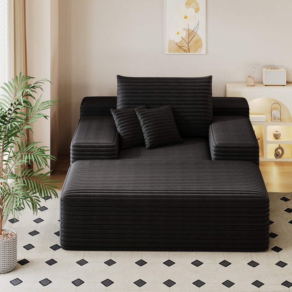 Modern Sofa bed  lounger for moviebonus room,No Assembly Required,Black(Plush Corduroy Fabric)