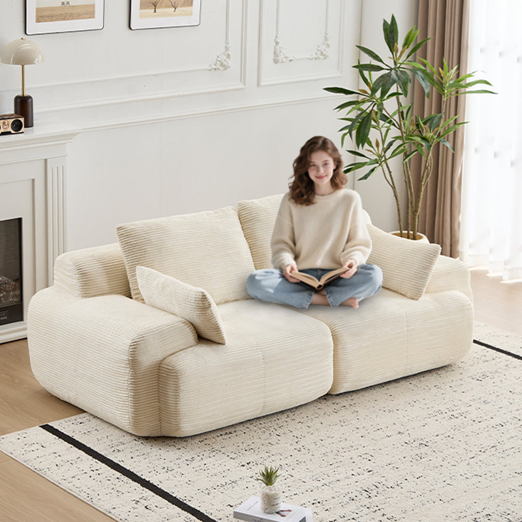 Modern Memory Foam Compressed Sofa,2 Seater Large Sectional Couches for Living Room,Pet-Friendly Cloud Modular Sectional Sofa,Corduroy Fabric,Extra Deep Loveseat,No Assembly required, Beige