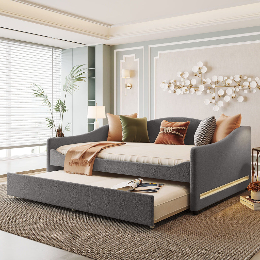 Upholstered Daybed With Light And Trundle